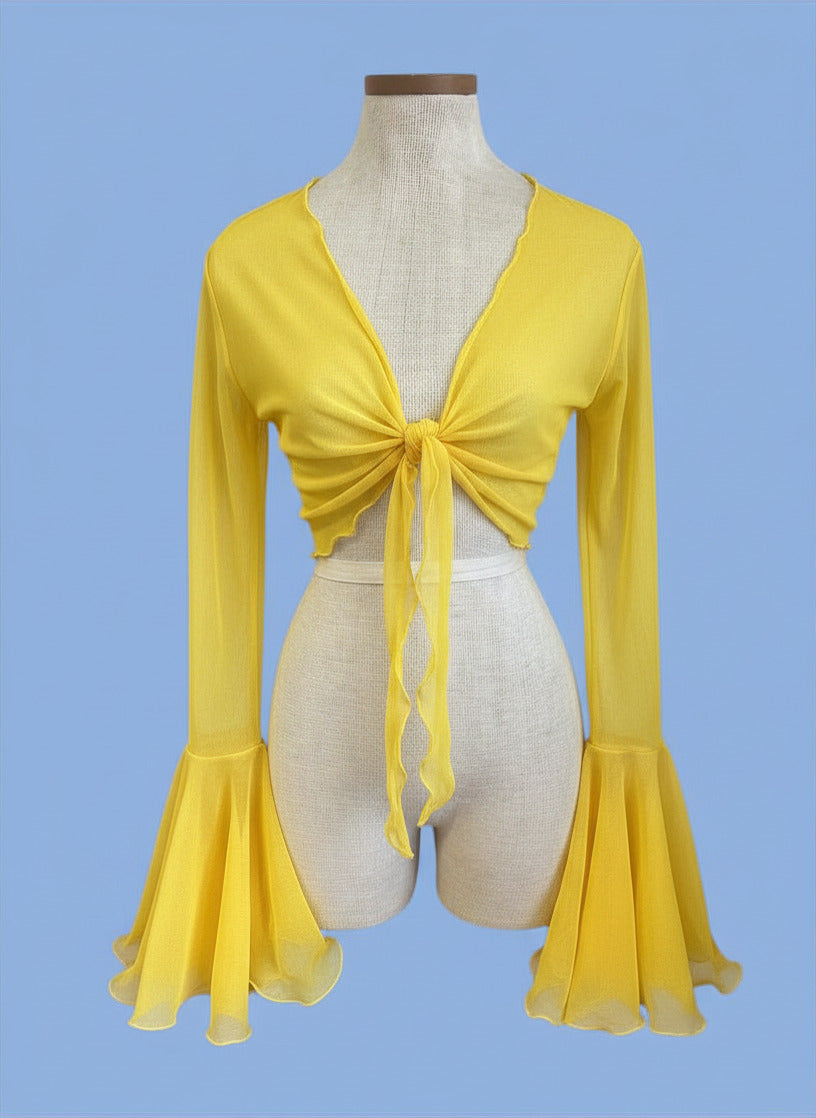 Choose your print or colour -tie front shrug with floaty or Bell sleeves