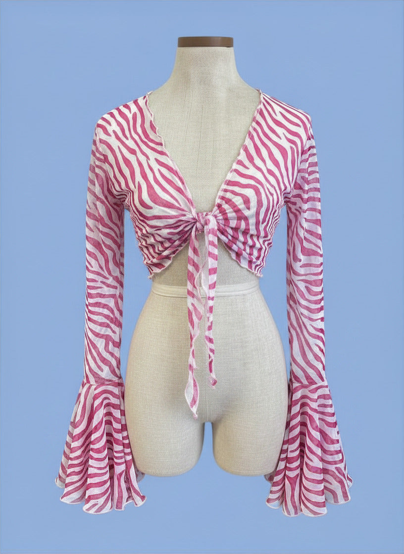 Choose your print or colour -tie front shrug with floaty or Bell sleeves