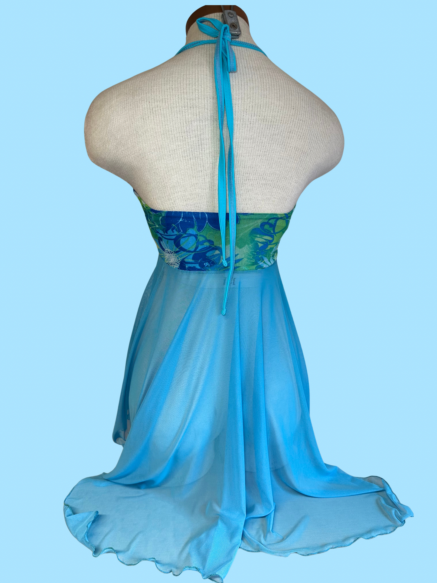 Tropical Floral Halter Fairy Top -Blue
