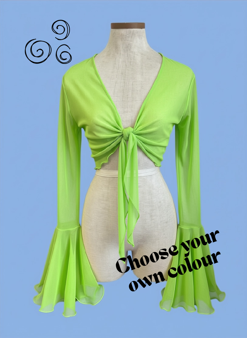Choose your print or colour -tie front shrug with floaty or Bell sleeves