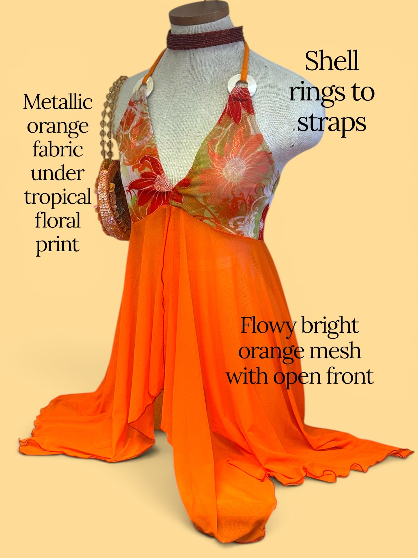 Tropical Floral Halter Fairy Top - Orange