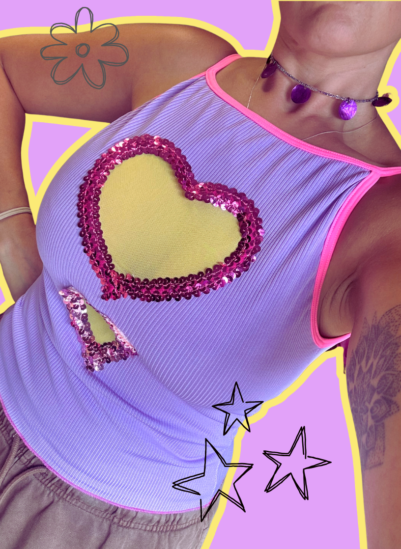 Sequin Heart Top - Lilac & Pink (2 style options available)