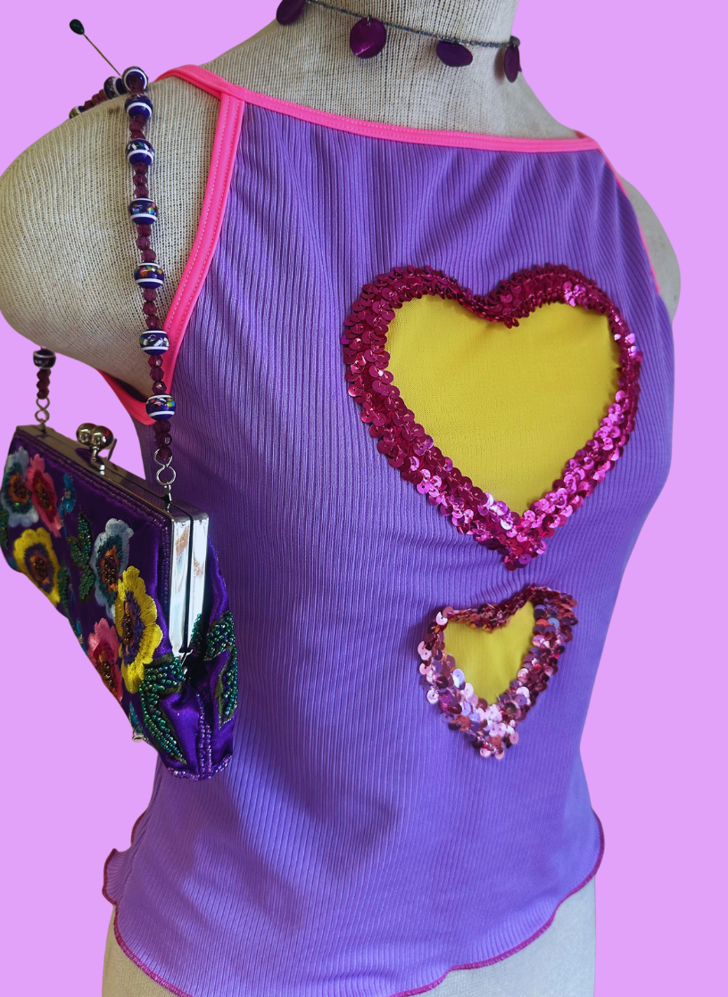 Sequin Heart Top - Lilac & Pink (2 style options available)