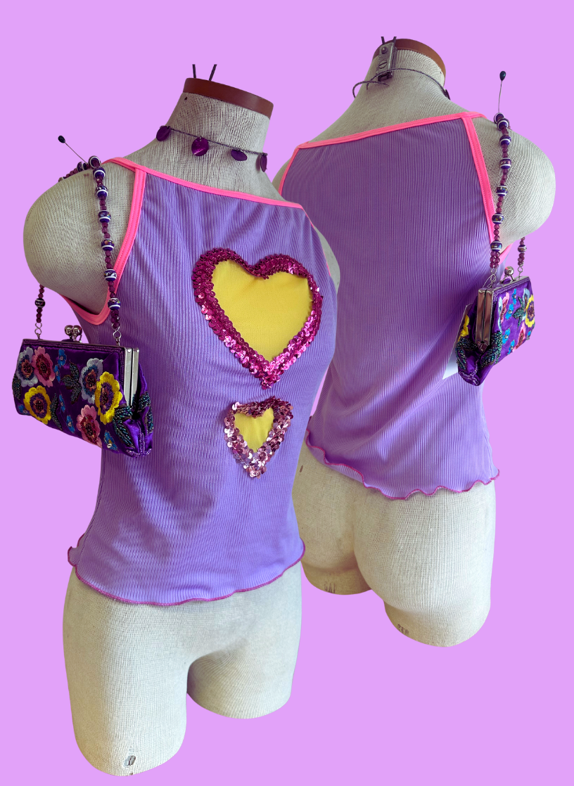 Sequin Heart Top - Lilac & Pink (2 style options available)