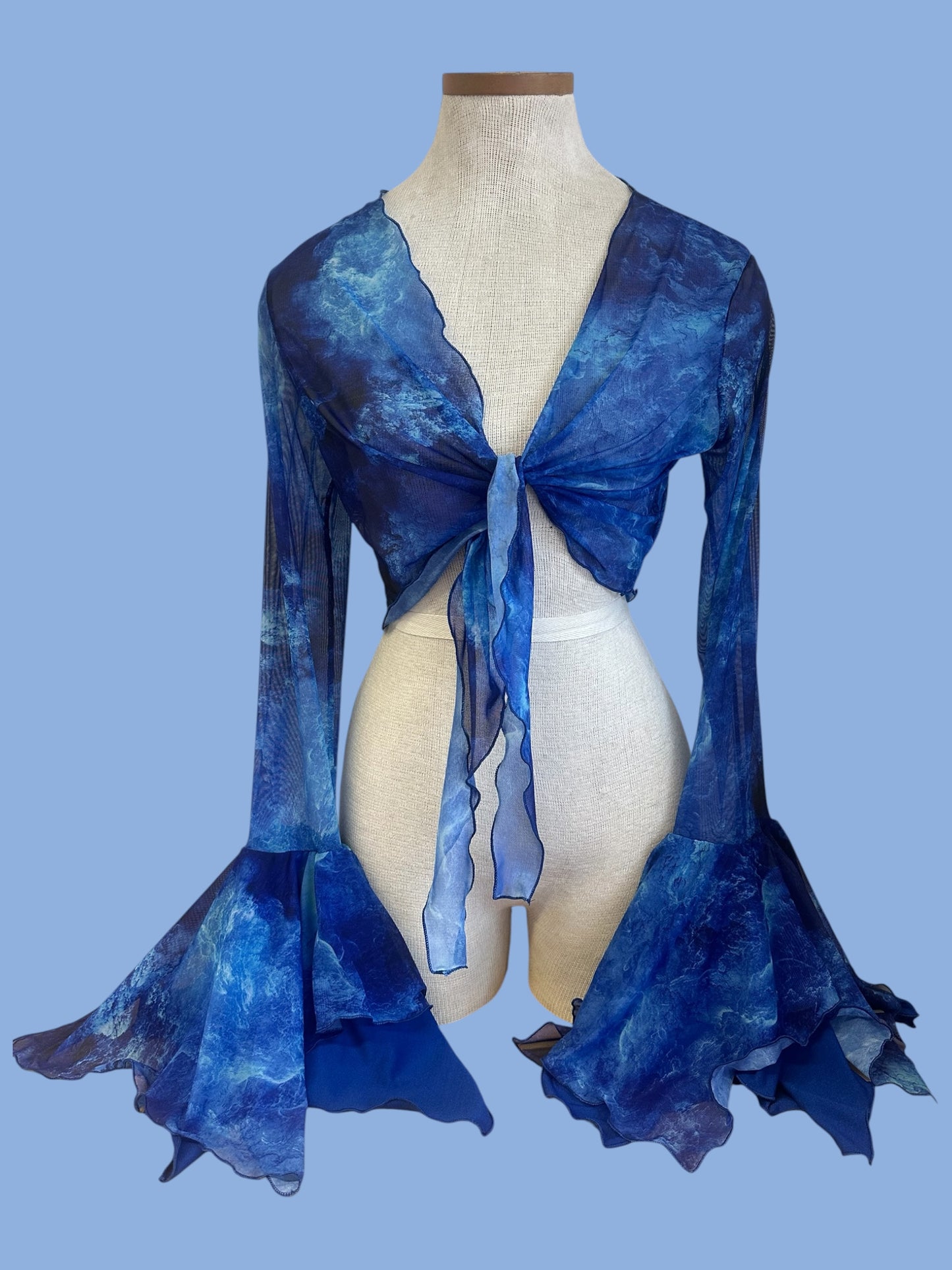 Ocean Spell tie front shrug with floaty sleeves