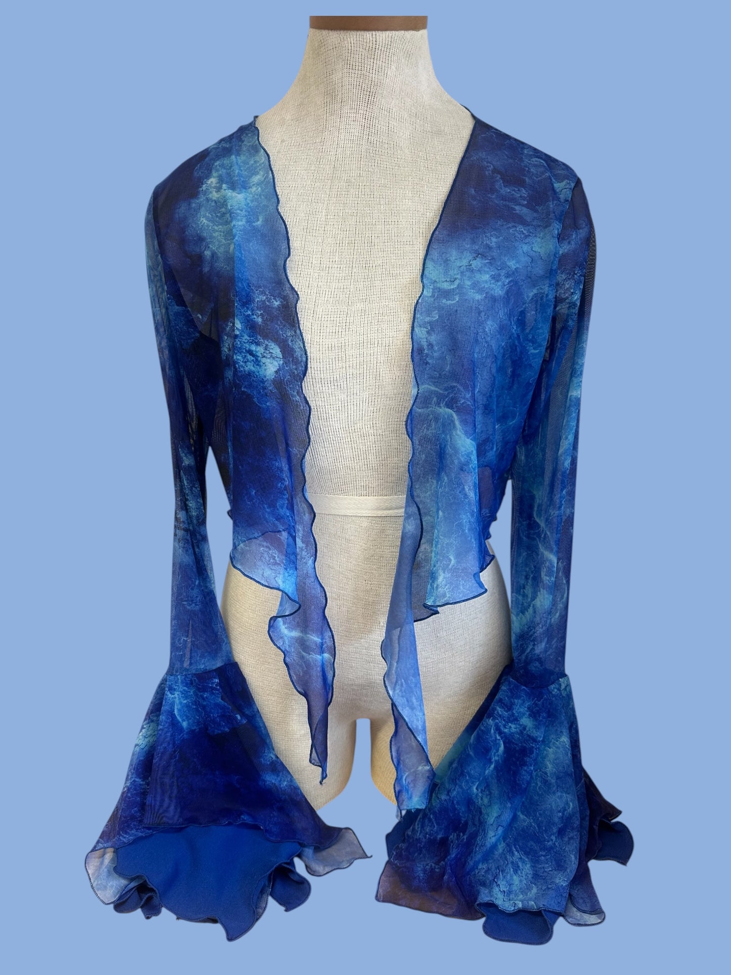 Ocean Spell tie front shrug with floaty sleeves