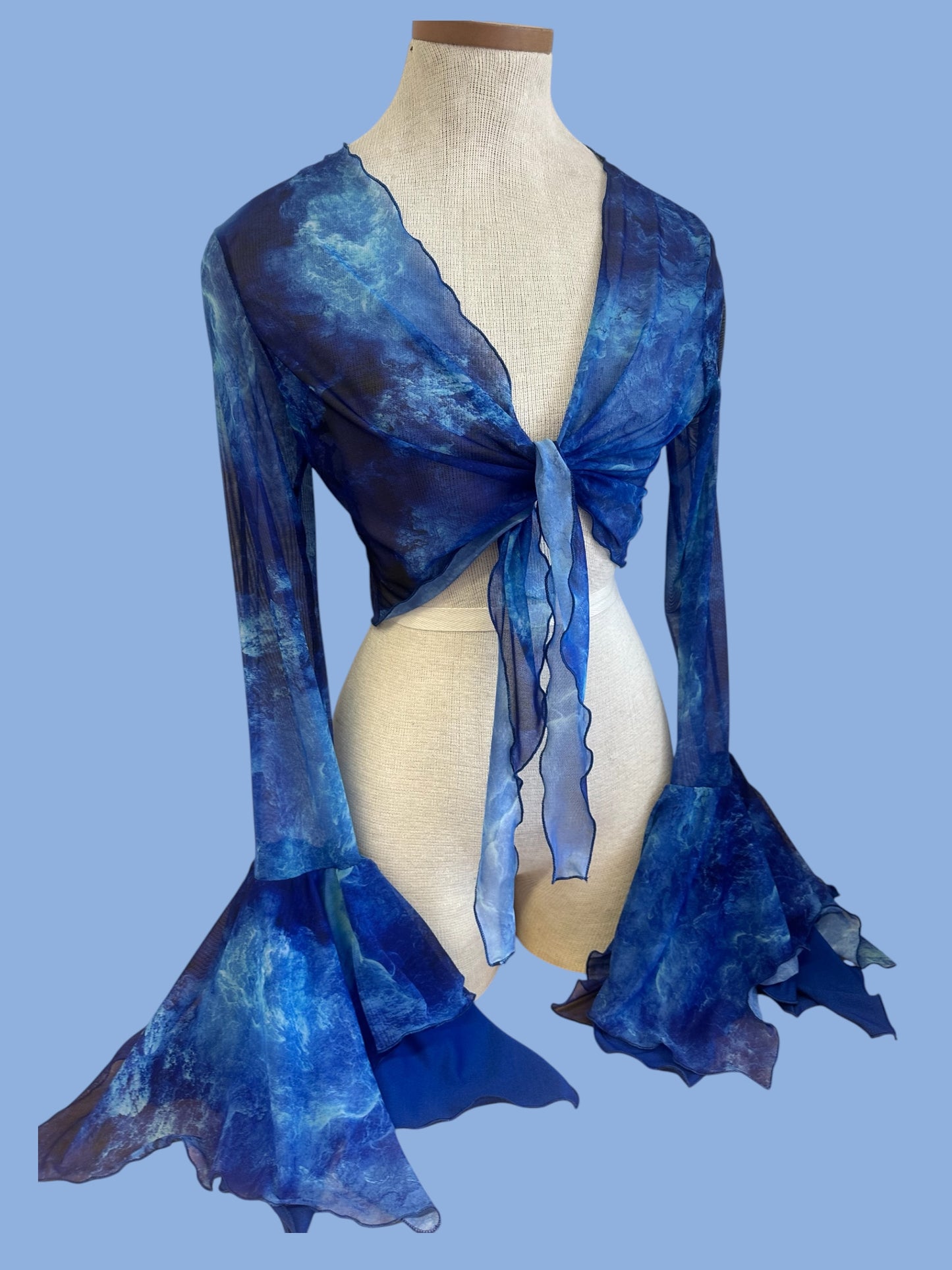 Ocean Spell tie front shrug with floaty sleeves