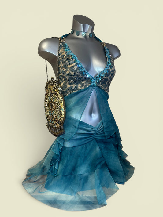 Teal'in Wild Halter Neck Tie Open Front Top