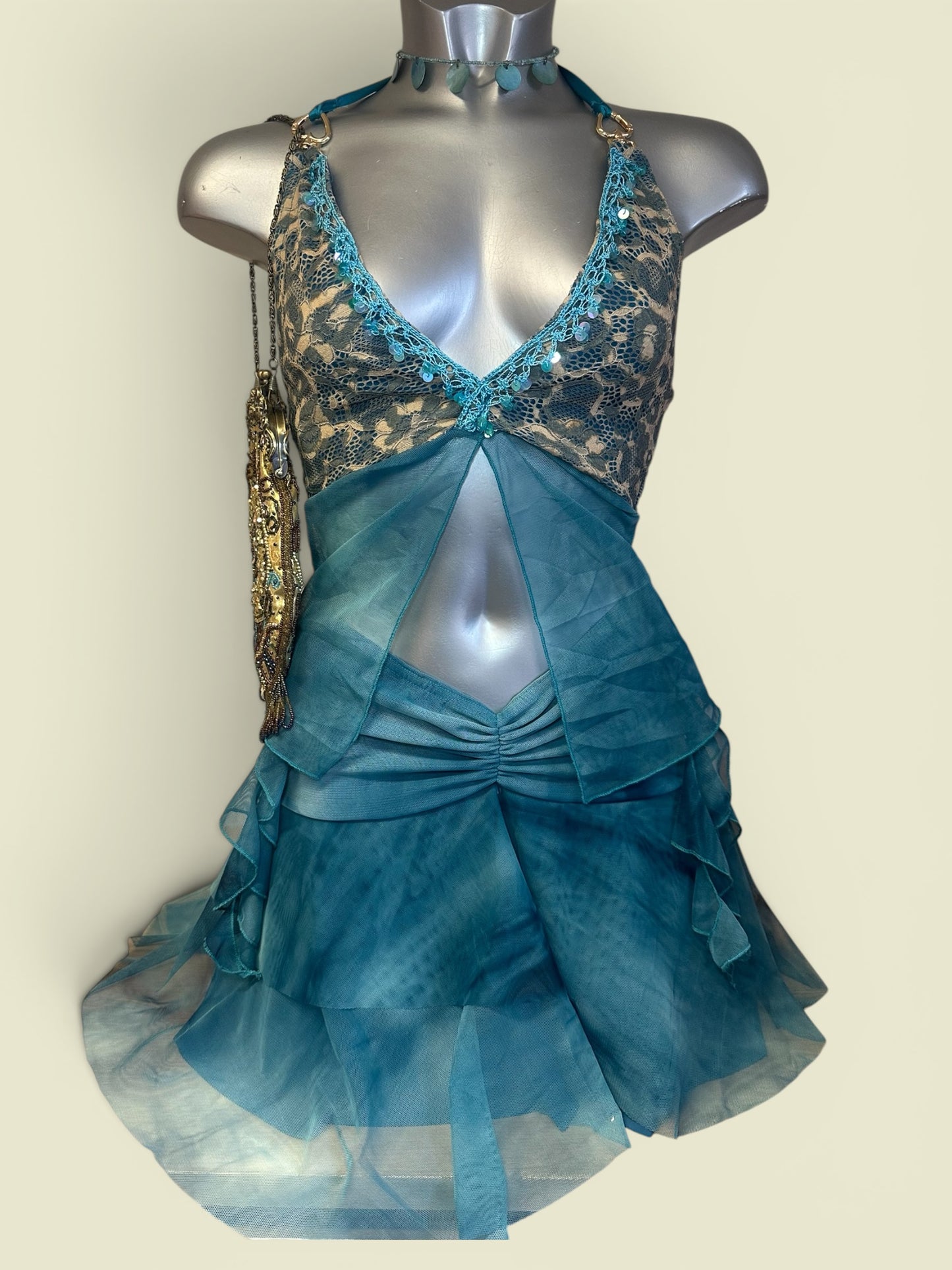 Teal'in Wild Halter Neck Tie Open Front Top