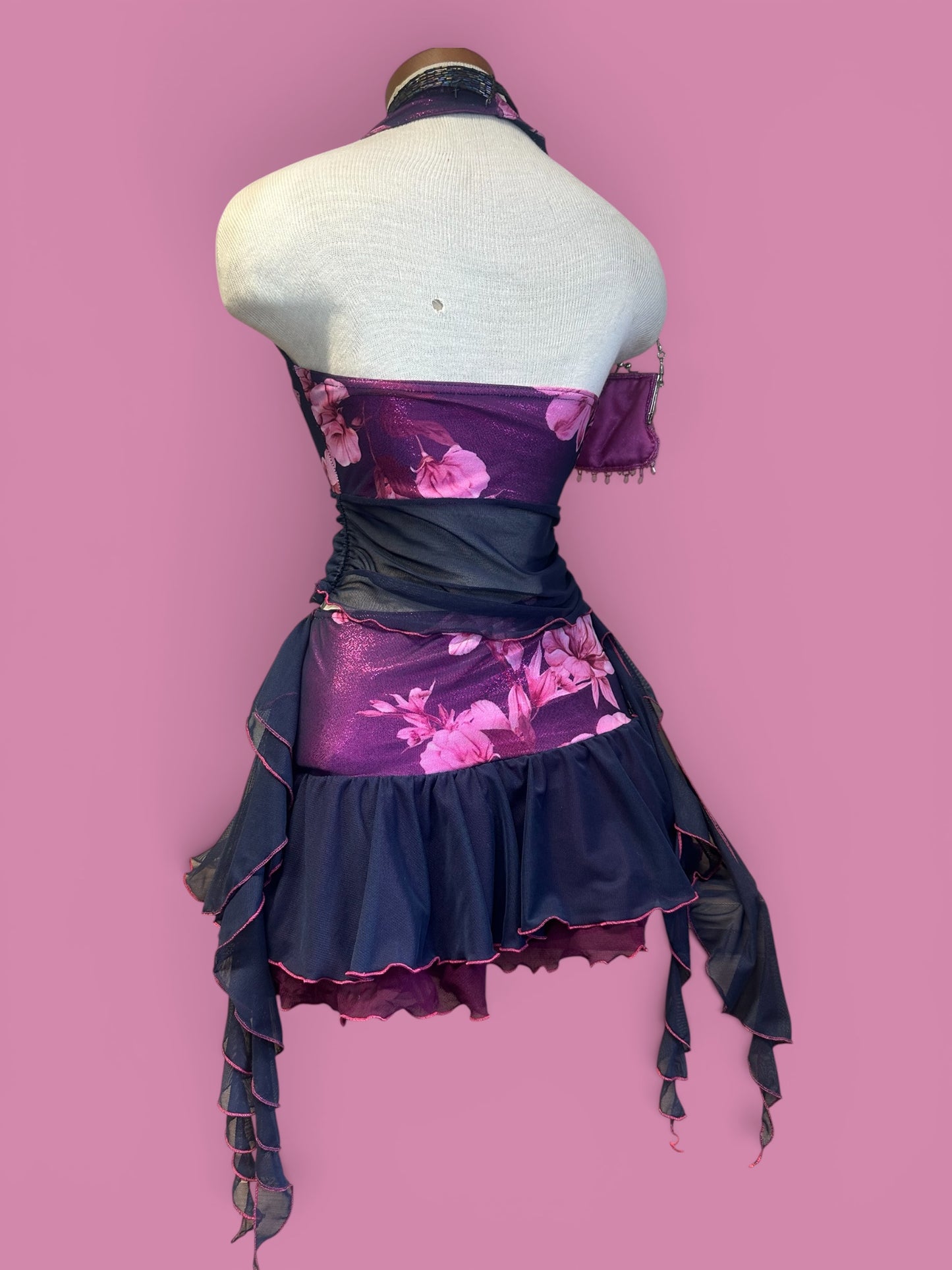 Midnight Bloom Print Halter Neck Tie Top